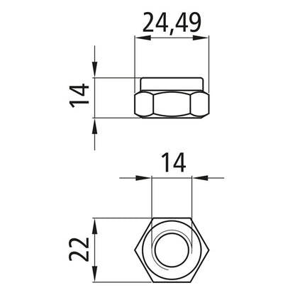 Hexagon nut w/ clamping part, galv., M14, fix. 8, DIN 985