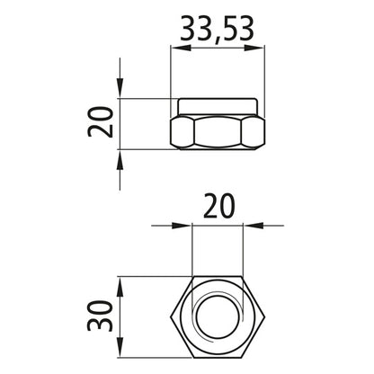 Sexkantsmutter med klämdel, förzinkad, M20, fix. 8, DIN 985