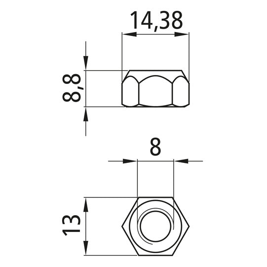Sexkantsmutter med klämdel, självlåsande, förzinkad, M8, fast 8