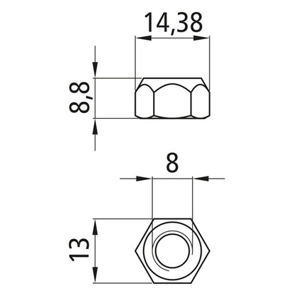 Sexkantsmutter med klämdel, självlåsande, förzinkad, M8, fast 8