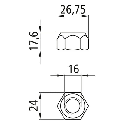 Hexagon nut w. clamping part, self-locking, galv., M16, fixed 8
