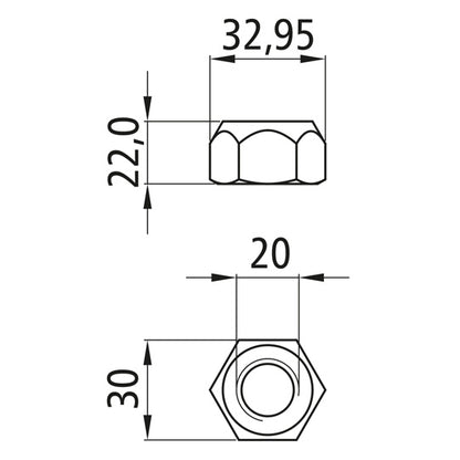 Sexkantsmutter med klämdel, självlåsande, förzinkad, M20, fast 8