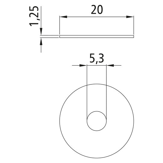 Stänkskyddsbricka, galvaniserad, sliten, 5,3 x 20 x 1,25 mm