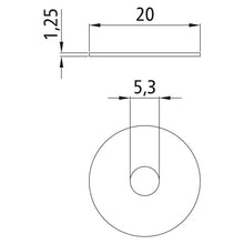Stänkskyddsbricka, galvaniserad, sliten, 5,3 x 20 x 1,25 mm