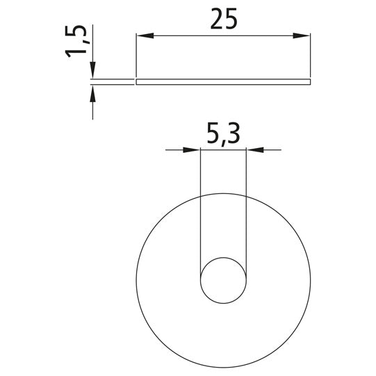 Stänkskyddsbricka, galvaniserad, sliten, 5,3 x 25 x 1,5 mm