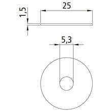 Stänkskyddsbricka, galvaniserad, sliten, 5,3 x 25 x 1,5 mm