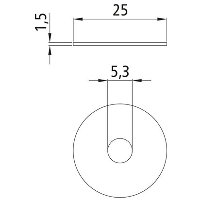 Stänkskyddsbricka, galvaniserad, sliten, 5,3 x 25 x 1,5 mm