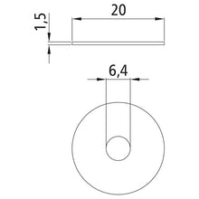 Stänkskyddsbricka, galvaniserad, sliten, 6,4 x 20 x 1,5 mm