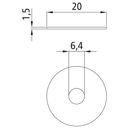 Stänkskyddsbricka, galvaniserad, sliten, 6,4 x 20 x 1,5 mm