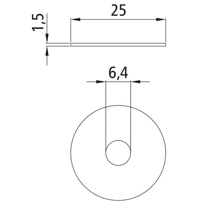 Stänkskyddsbricka, galvaniserad, sliten, 6,4 x 25 x 1,5 mm