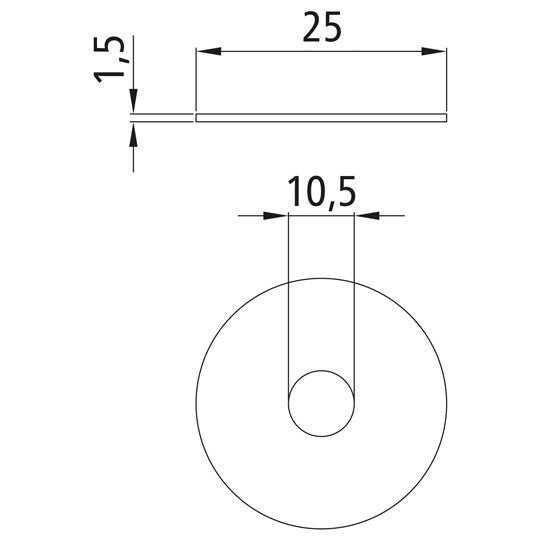 Stänkskyddsbricka, galvaniserad, sliten, 10,5 x 25 x 1,5 mm