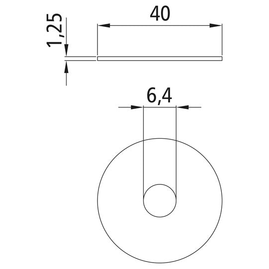 Stänkskyddsbricka, galvaniserad, sliten, 6,4 x 40 x 1,25 mm
