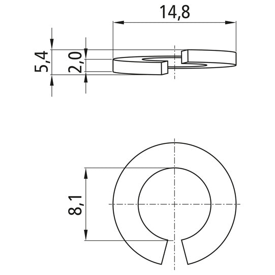 Fjäderbricka, förzinkad, A 8, inner-Ø 8,1 mm för M 8-gänga