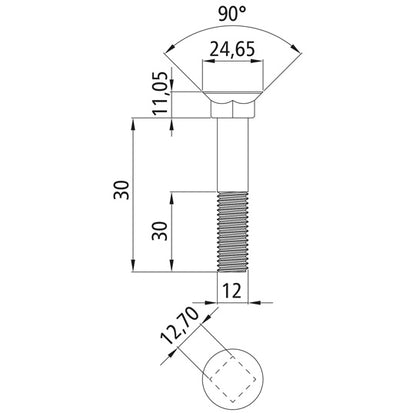 Försänkt/plogskruv, svart, M12 x 30 - 8,8, med muttrar