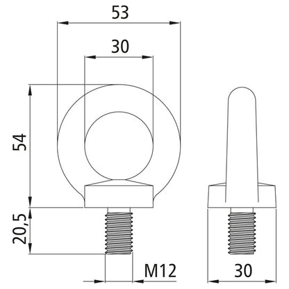 Öglebult, förzinkad, M 12, DIN 580