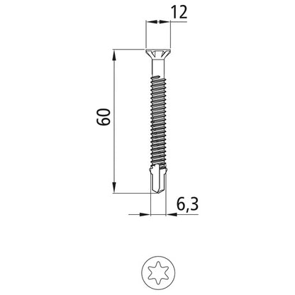 Självborrande skruv, TORX T30, 6,3 x 60 mm, förz.