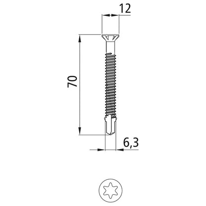 Självborrande skruv, TORX T30, 6,3 x 70 mm, förz.