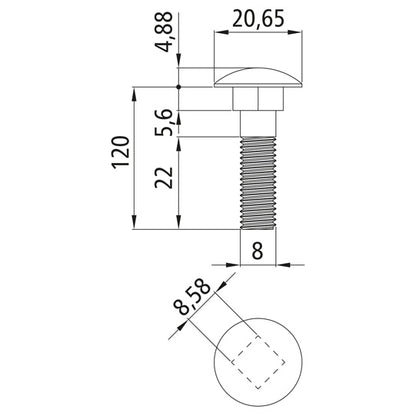 Bult med bärlager, förzinkad, M8 x 120, sexkantsmutter