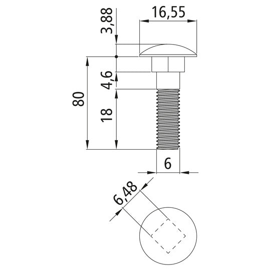 Bult med spetshuvud, förzinkad, M6 x 80, sexkantsmutter