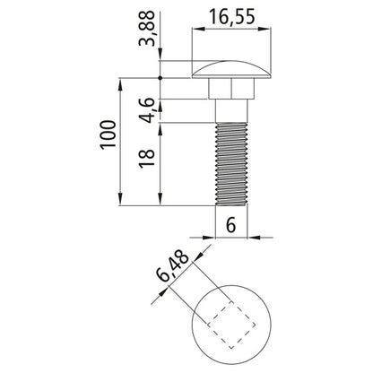 Bult med bärlager, förzinkad, M6 x 100, sexkantsmutter