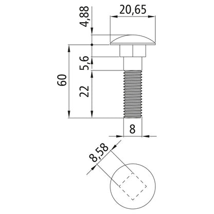 Bult med spets, förzinkad, M8 x 60, sexkantsmutter