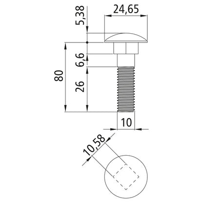 Bult med spets, DIN 603, förzinkad, M10 x 80, sexkantsmutter