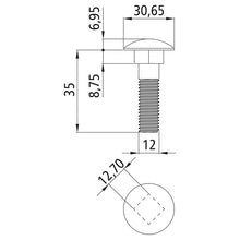 Bult med spets, DIN 603, förzinkad, M12 x 35, sexkantsmutter
