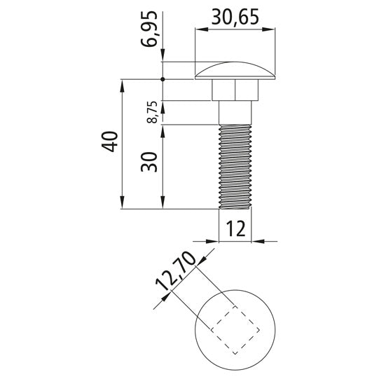 Truss-head bolt, DIN 603, galvanized, M12 x 40, hexagon nut