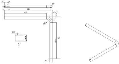 Sivusuojan kannakeputki 90° 700/800 mm, KZN