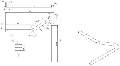 Sivusuojan kannakeputki 56°/146° 700/800 mm, KZN