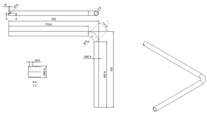Sivusuojan kannakeputki 90° 700/830 mm, KZN