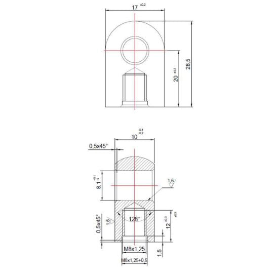 End fitting for gas spring M8 20mm