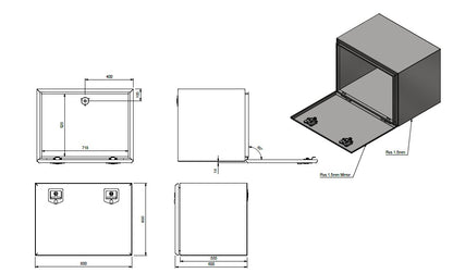 Verktygslåda 800x600x600 rostfritt stål